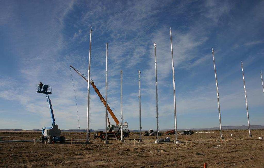 Radar Description Each antenna is supported by an aluminum pole that is 56 feet tall. The poles (64 in total) are situated within ±0.5 inches of their designed locations.
