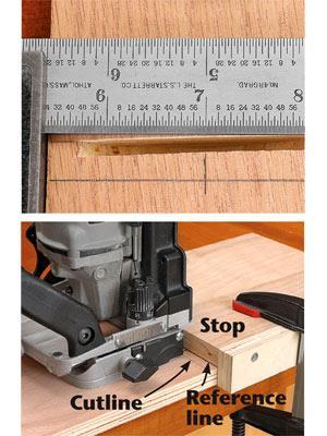 Mistake #3: Crooked or unsquared slots The start-up torque of a joiner can cause it to lurch when powered up. Resulting slots might be unsquared, as shown at top left.