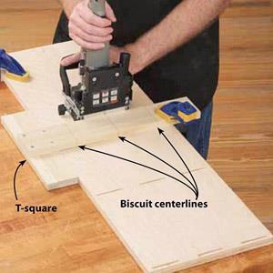 benchtop. Because it takes both hands to operate the joiner, you need a helping hand to secure the workpiece.