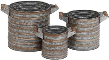3 49112 Galvanized Striped Containers