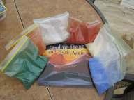 Materials: Salt (½ cup per color) Ziplock sandwich bags Dry tempera or grout colors Measuring cup Procedure: Put ½ cup salt in a sandwich bag. Pour approximately 1 tbsp.