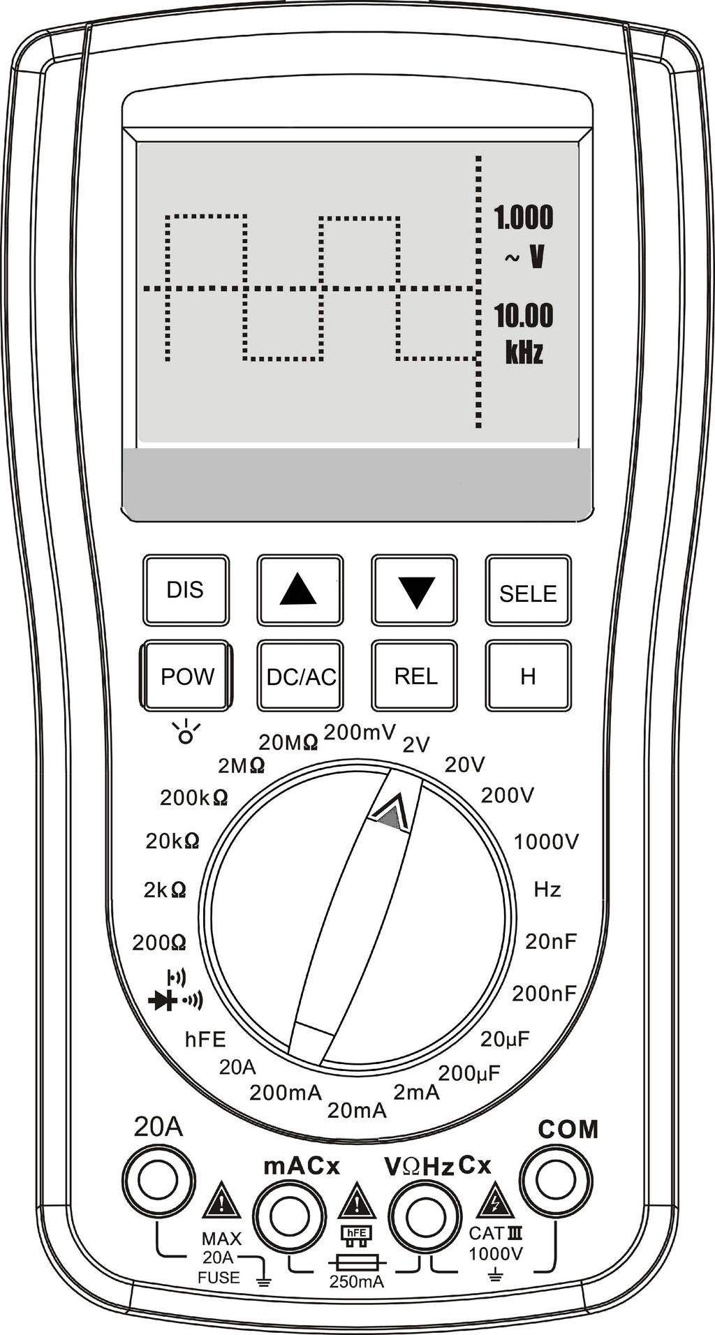 Meter introduction General Features 200k high-speed A/D data collecting, 2000 count digital multimeter, one-key transform to waveform function during measuring.
