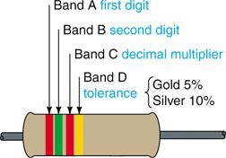 2-8: How to read color stripes on carbon resistors for R in ohms.
