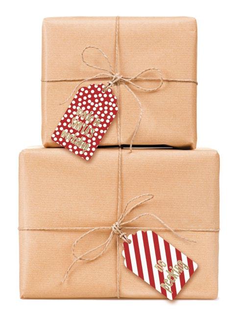 GIFT TAGS SINGLE DUO 16 tags with bakers twine 24 tags with bakers twine 1 design per package 2 designs per package Peg-able packaging, dimensions: 2 3 4 x 6 3 4 x 3 4 Peg-able packaging, dimensions: