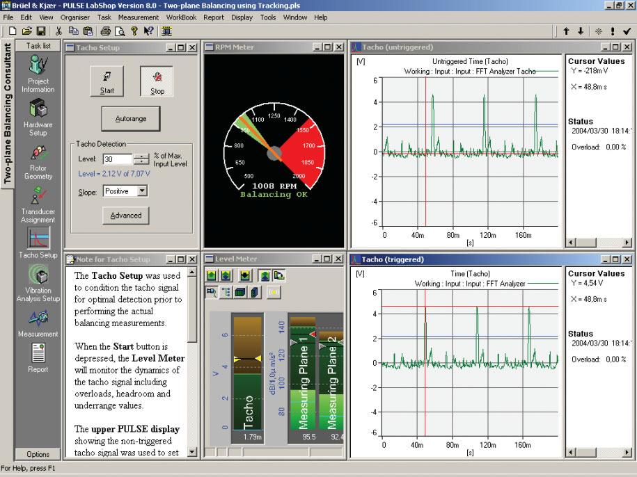 Using the standard Level Meter from PULSE, you can easily monitor the dynamics of the tacho signal including overloads, headroom and underrange values.