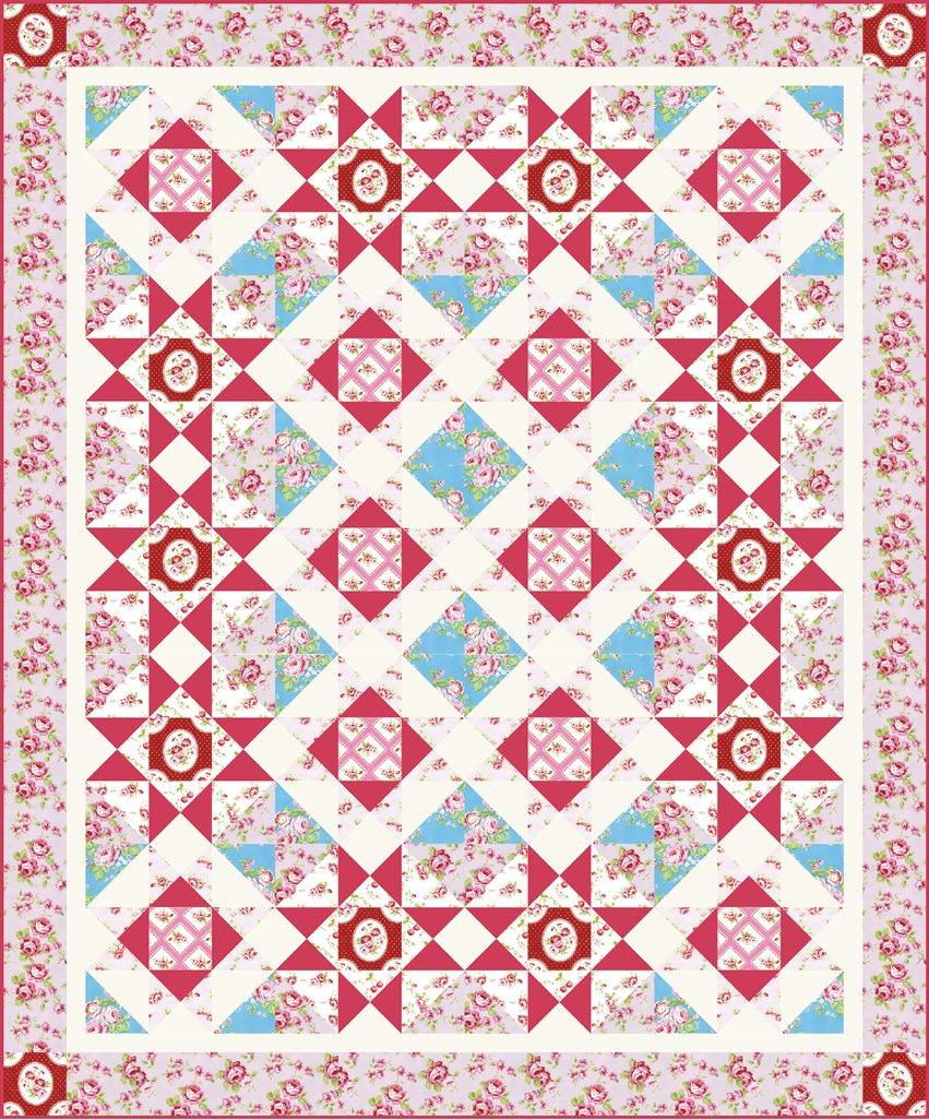 Featuring Rambling Rose by Tanya Whelan and Designer ssentials Fussy-cut block centers add another level of complexity to a romantic floral quilt.