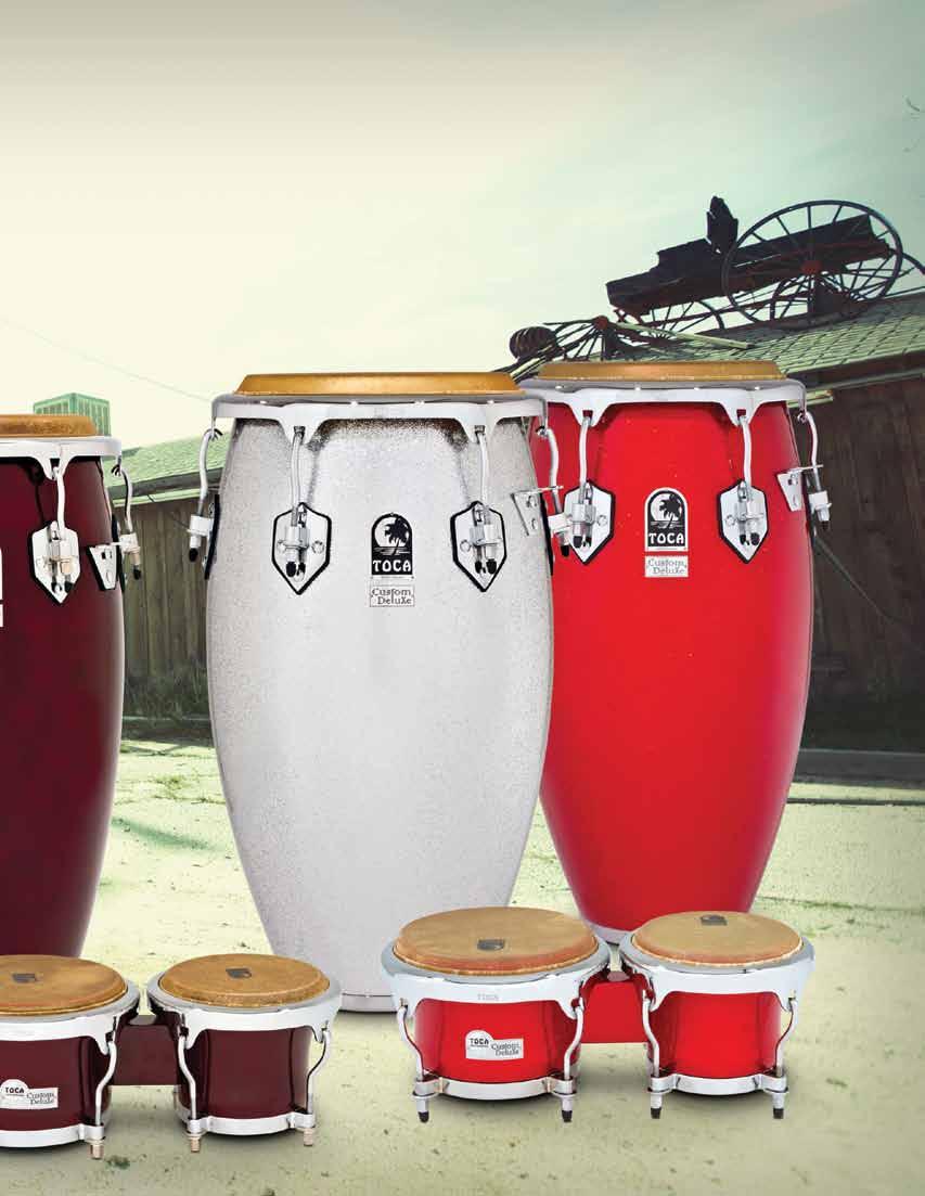 Custom Deluxe Fiberglass Congas and Bongos are designed with a more pronounced bowl shape. This produces rich and robust deep bass tones.