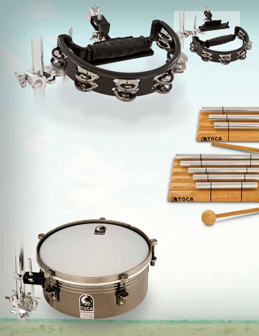 The Easy-Place Mounting System allows a quick conversion from a mounted tambourine into a handplayed tambourine.