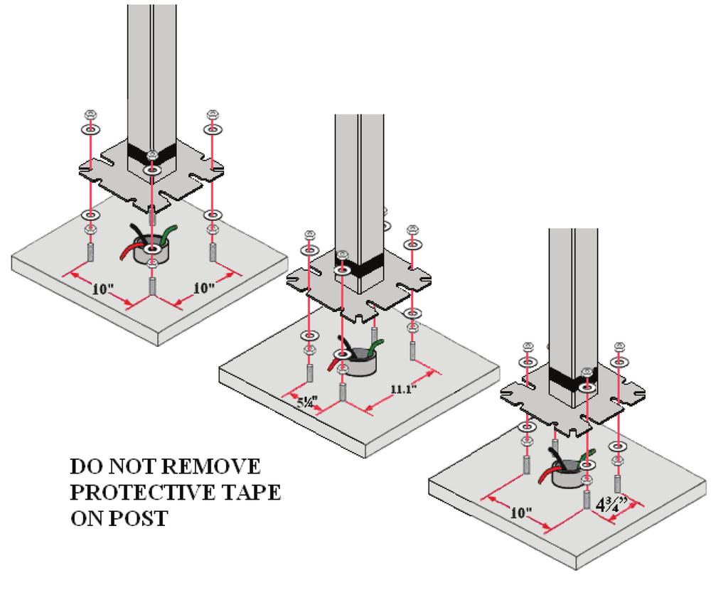 PEDESTAL INSTALLATION GUIDE: MAIN PEDESTAL For the Standard 10 Square Pattern: Arrange four (4) 1/2 or 3/8 anchor bolts in a 10 square pattern.