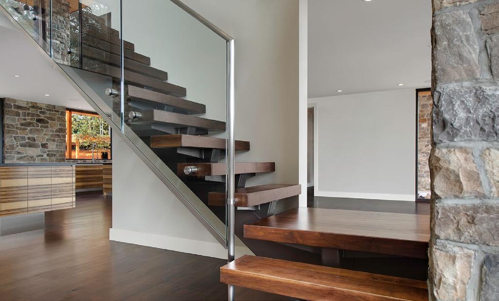 GLASS HANDRAIL SYSTEMS Clean and modern, glass staircases are a