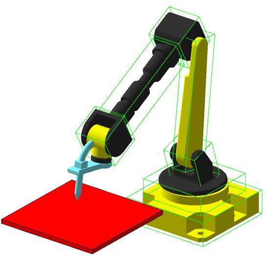The tool used for this operation is a welding tool and user programs the robot to move along the line joining the parts.