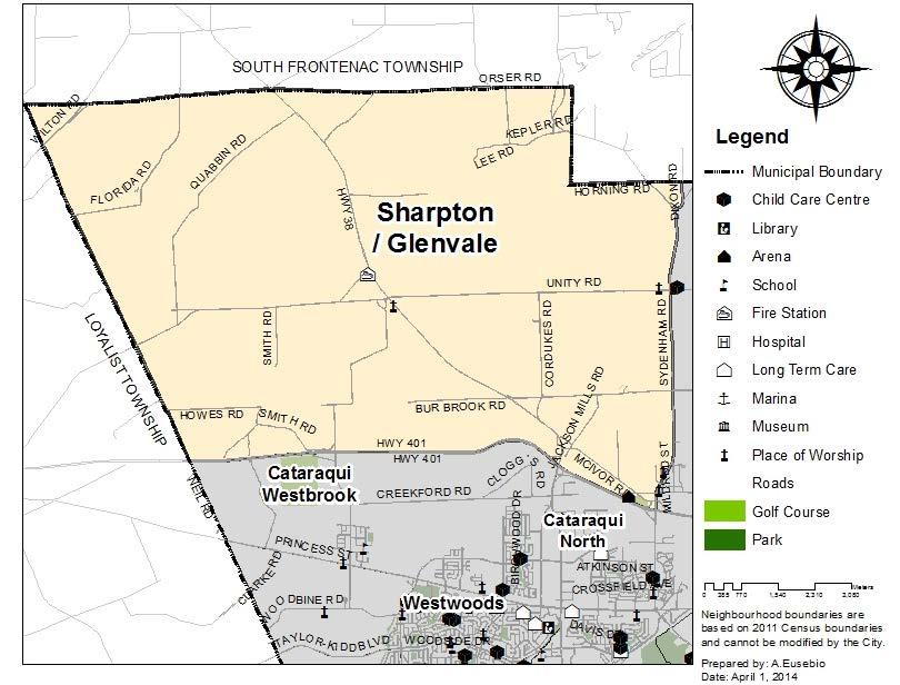 Location The Sharpton/Glenvale neighbourhood is located in the rural area of Kingston West and is bounded by Orser Road to the north, Sydenham Road to the east, Highway 401 to the south and Neil Road