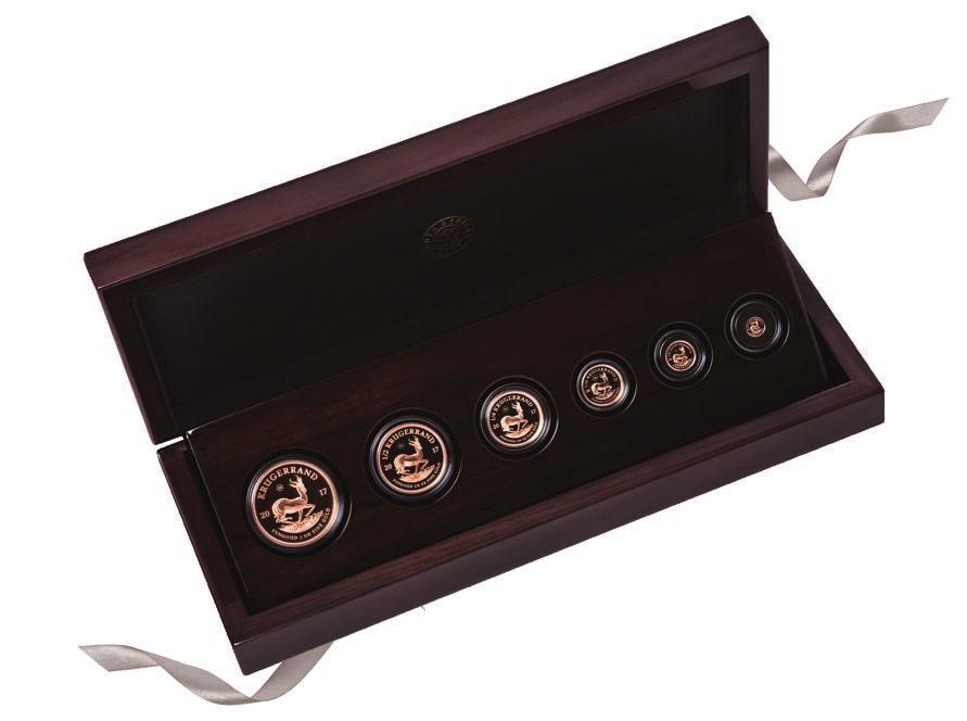 Prestige 6 Coin Set 1, 1/2, 1/4, 1/10, 1/20, and 1/50 oz G22-PRE-KR17 KRUGERRAND PRESTIGE 6 COIN SET This set is a celebration of all Krugerrand sizes from 1 oz and below.