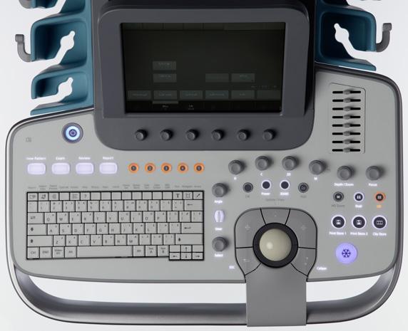 System Overview 3 Control Panel 1. Power ON / OFF (QuikStart Standby Mode) 2. Patient Study Controls 3. User-defined Keys 4. Soft Key Rotary Controls 5. Alphanumeric Keyboard 6.