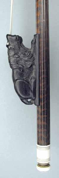 Amourette wood stick inlaid with silver wire, and Ebony frog. This model can also be made as a violin bow.