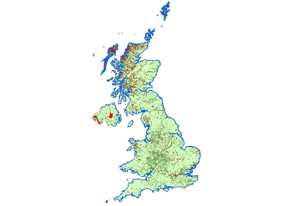 Figure 2.2.2.2 Distribution of tetrads in the United Kingdom and Isle of Man across the stratification used for Ringed Plover.