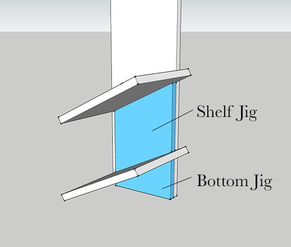 Figure 6: Bottom and Side Jigs With the first shelf attached, the Shelf Jig can rest on the first shelf and get clamped into place.
