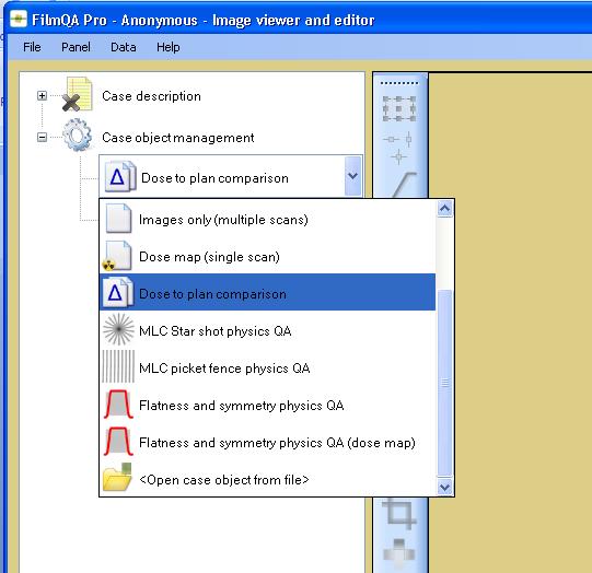The Case Data Selector Window is to the left, the Image Window in the center and Analysis Window