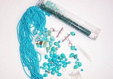 Step 1 Gather your supplies Seed beads in turquoise and aqua colors (or colors of your choice). I used plain turquoise seed beads, and a few hex glass beads in aqua and metallic blue-green colors.