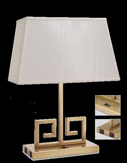 TL-6678-AUR-SN Height: 28" Base: 6 1/4" Shade Fabric: Metal/White Linen Size: 12" x 12" x 3" outer/11" x 11" x 9" inner Wattage: 100 W Max Convenience Outlet & USB Port (Optional) TL-CUS13X6B-AB Desk