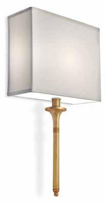 C. WF-K7146-GL ADA Sconce Finish: Gold Leaf Shade Material: White Butcher Linen Length: 22" Width: 11" Depth: 4" Backplate: 8 1/4" x 7" Shade: (11" x 4") x (11"x 4") x 8 1/2" 1 - Candelabra Based or