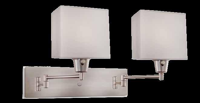 SWF-5802-SN Swing Arm Sconce Shade Material: White Butcher Linen Length: 13" Width: 8" Depth: 23" Backplate: 6 1/4" square Shade: (8" x 8") x