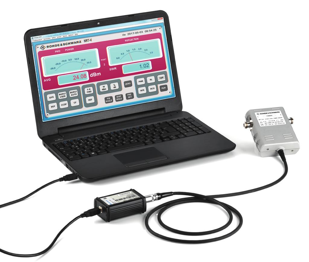 Direct power monitoring on a PC The R&S NRT-Zxx directional power sensors are fully calibrated, independent measuring instruments that can also be used without the base unit.