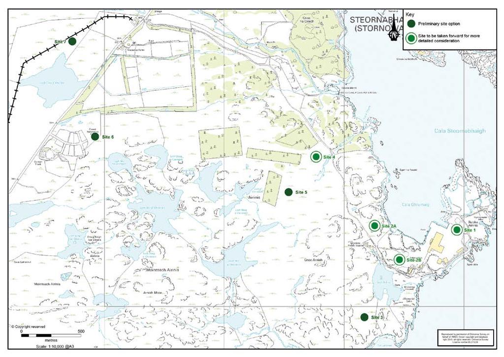 Converter Station Site Options Site Options This map shows the initial locations in the Arnish and Stornoway area, selected as potential sites for the converter station and substation buildings.