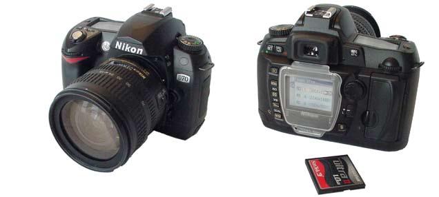 Chapter 2 Resolution 35 Figure 2-2. The Nikon D70 digital camera (front and rear views) and a compact flash memory card are shown here.