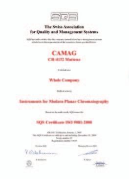 Quality Systems of CAMAG CAMAG has a comprehensive Quality System according ISO 9001:2000.