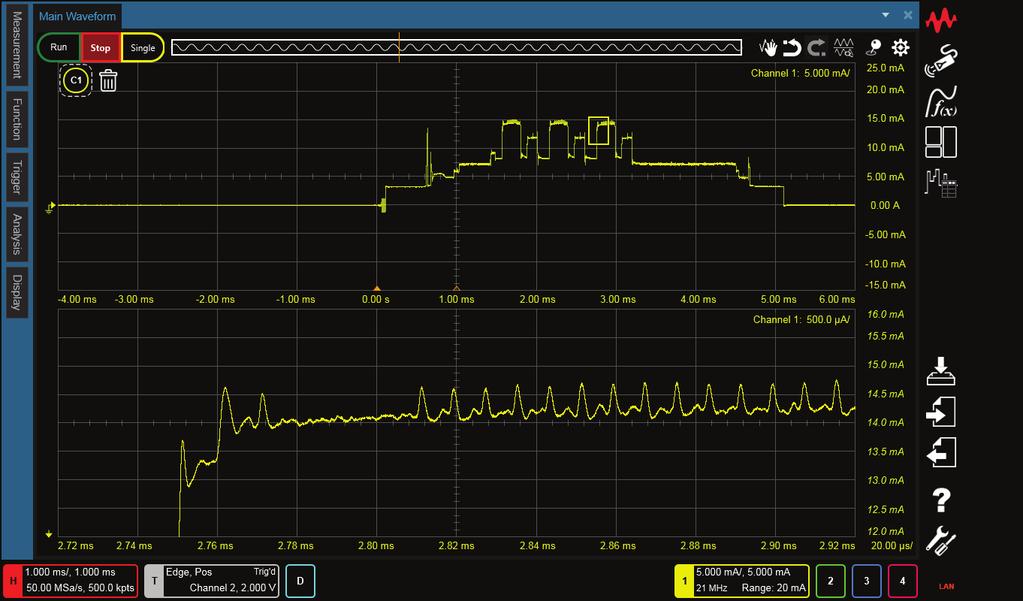 06 Keysight Precise Current Profile Measurements of Bluetooth Low Energy Devices using the CX3300 - Application Brief Measurement Examples continued Figure 5 shows the zoomed current waveform of