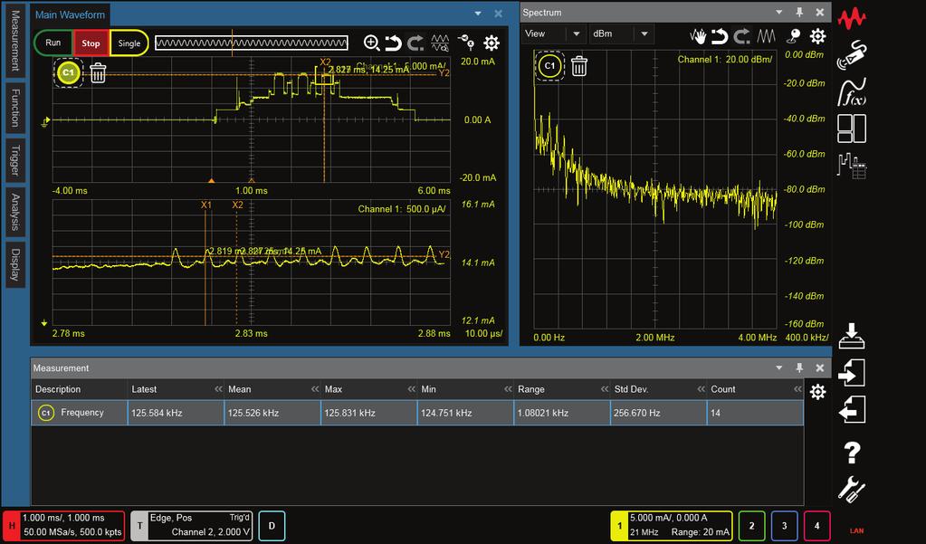 Such current waveform provides insight into the behavior of internal circuits and processes, and the CX3300 can be a very powerful tool for developing, debugging, and troubleshooting your products.
