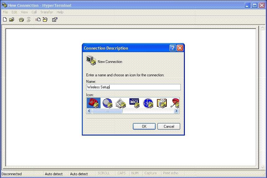 The Communications Description dialog box will pop up to create a New Connection.