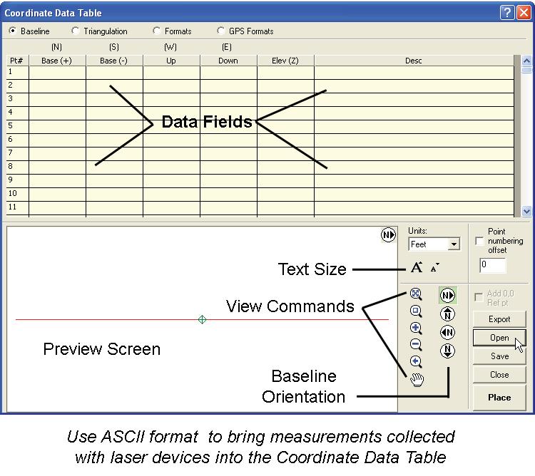 Depending on how you obtained your measurements, you can display data in the Coordinate Data Table in a number of different measurement formats.