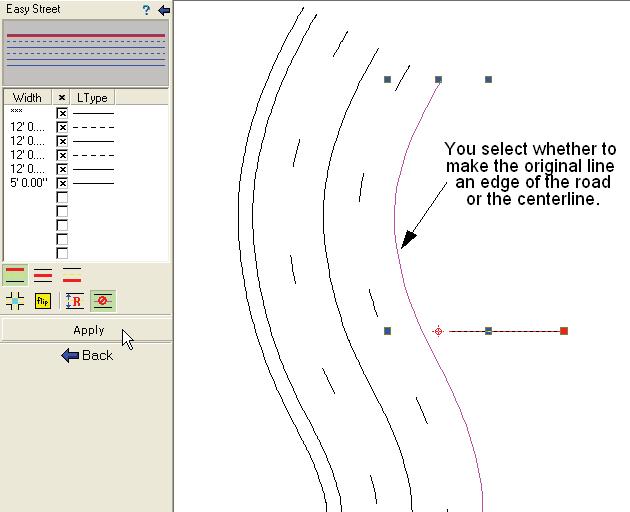 With Easy Streets, you select the number of lanes, the width of each lane, and the type of centerline to use, essentially building a model of the entire road.