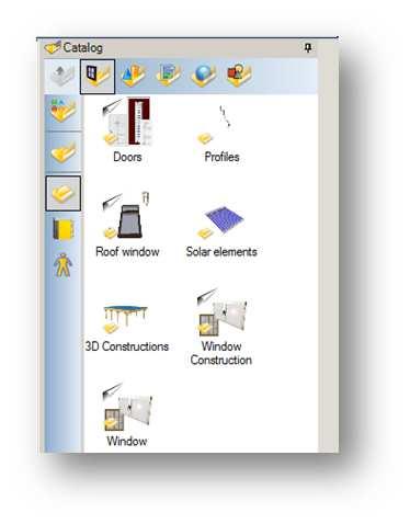 3.14.1 Selecting windows via the catalogue From the catalogue tab select Construction elements.