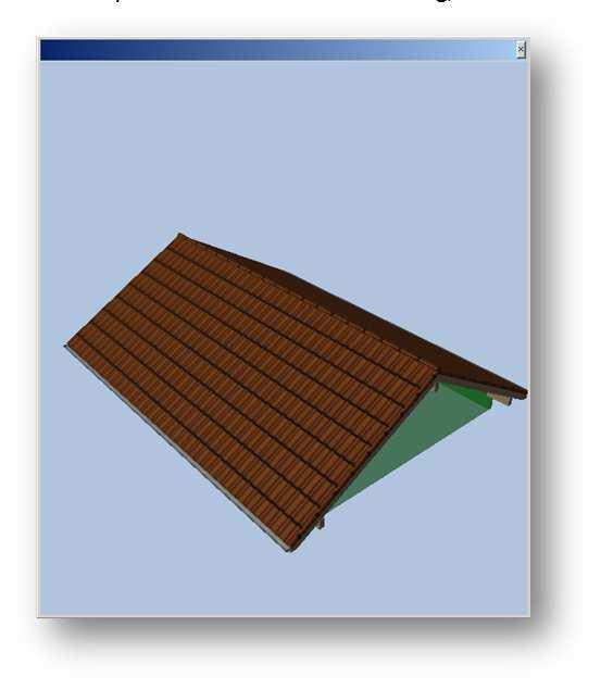 The result shows a roof with a gable end at each end. Select Roof Side 3 and in the Roof construction dialog set the Pitch to 30 degrees, and press the Tab key to accept the change.