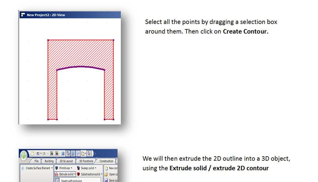 Select all the points by dragging a selection box around them. Then click on Create Contour.