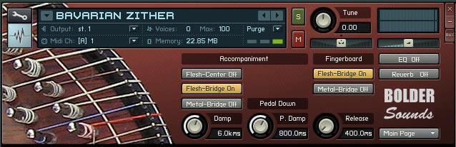 Notes on the Bavarian Zither and the Kontakt front panel In the lower right hand corner of Kontakt s default front panel, you will see a drop-down menu called Main Page.
