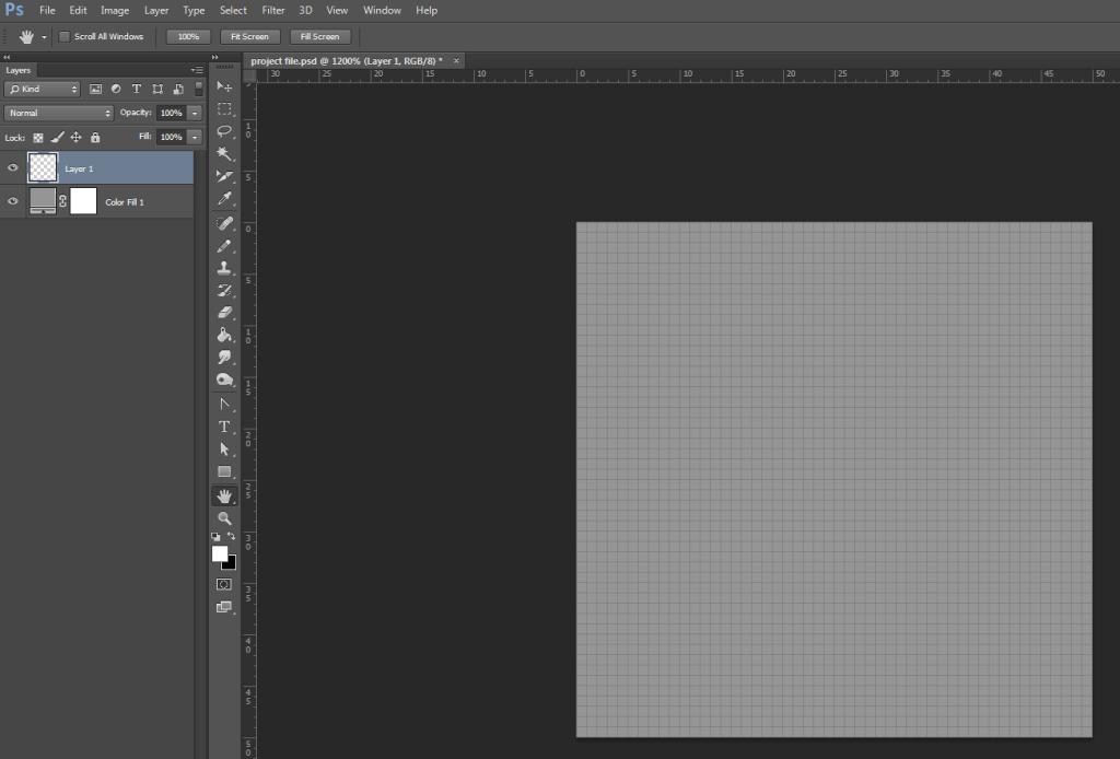 1. I ll start with a 50 by 50 pixel canvas. And with the grid turned on, I ll add a neutral Color Fill layer and start from there. Figure 1: A 50x50px blank canvas to create my pixel art on 2.