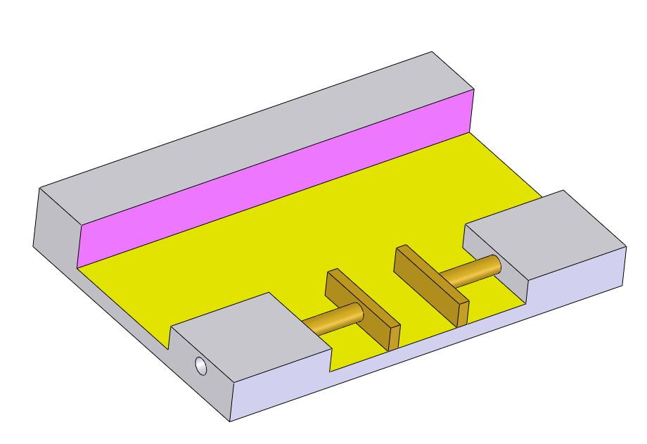 Figure 3-15. The theoretical gaging for inspecting the pattern position tolerance statement In this example the datum frame completely fixes the part to the gage.