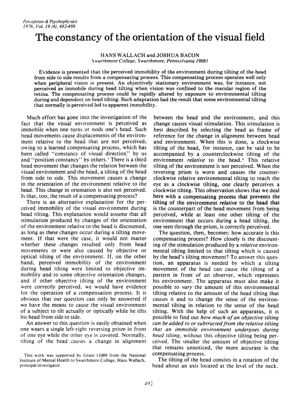 Perception & Psychophysics 1976, Vol. 19 (6).