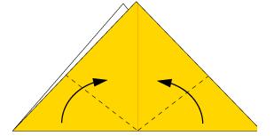 Turn the triangle over and fold up corners to