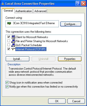 DataVS2 Series instruction Manual Select Internet Protocol (TCP/IP) then click the Properties button (as shown below); Select Use the following IP Address option; Enter the following: IP ADDRESS: 172.