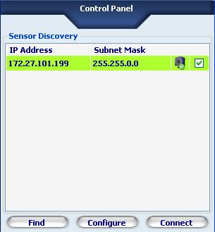 connected sensor and display them in a list in the CONTROL PANEL Connect to DataVS2 GUI will establish a connection with the sensor addresses by the displayed IP number DataVS2 AOR If you have