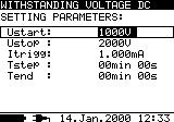 Set-up parameters for Withstanding Voltage: - Press the SELECT key, Set-up menu appears on display, see the figure 19.