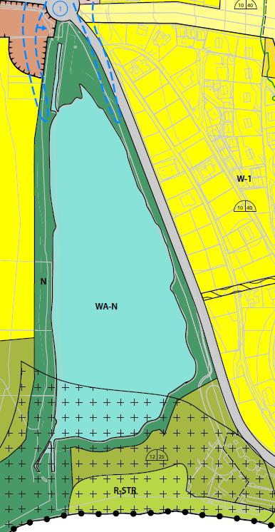 Zoning designation of Water- Natural value for the pond and Nature for shores (mangroves) Public Development