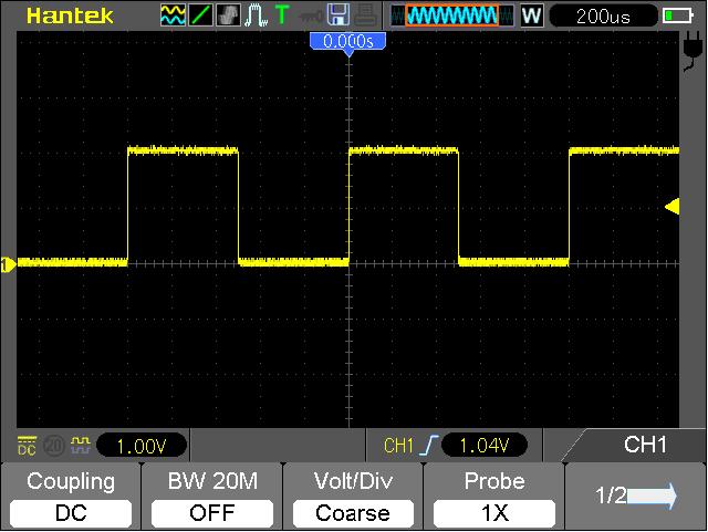 Getting Started Guide 3.2.3 Observe the waveform Press the AUTO button and you should see within a few seconds a square wave of about 2V peak-to-peak at 1kHz in the display.