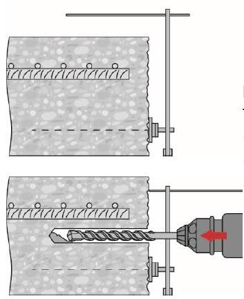 Drilling aid Ensure that the drill hole is parallel to the existing rebar.