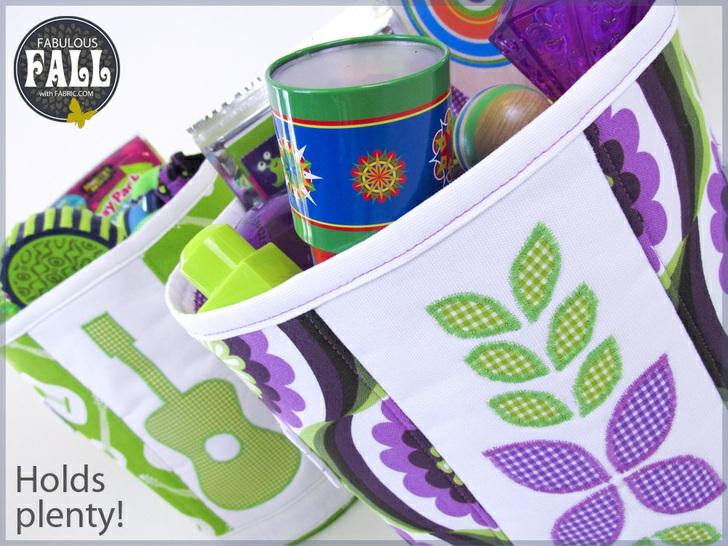Published on Sew4Home Kids' Round Storage Bins with Appliques & Side Handles: Fabulous Fall with Fabric.